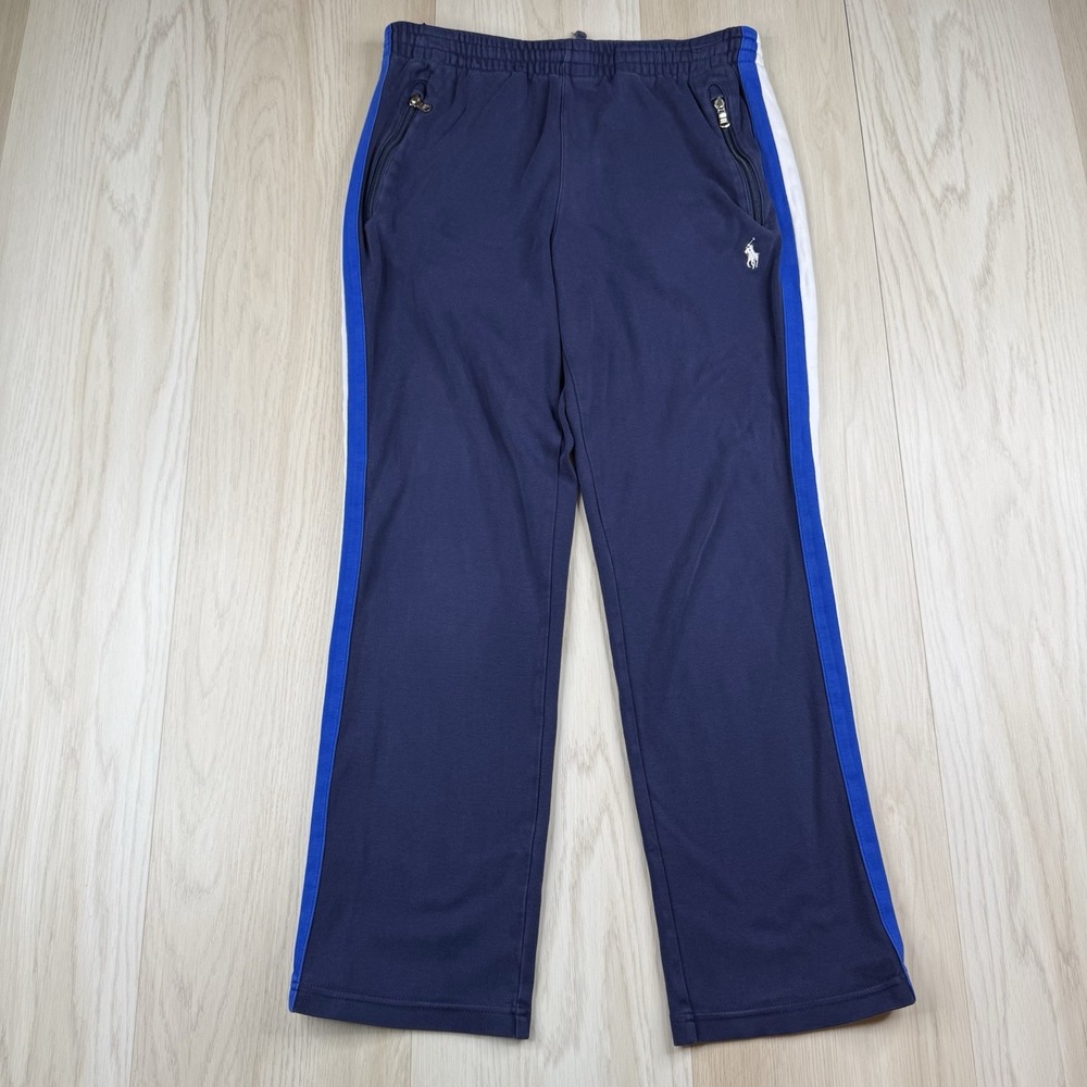 Polo Ralph Lauren Blue Striped Drawstring Cotton Athletic Sweat Pants Men Medium - Picture 2 of 14